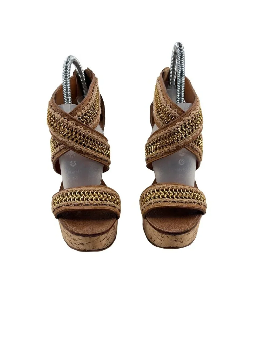 Tory Burch Boho Glam Lucian Chain Strappy Tan Leather Wedge Sandals Womens 7.5